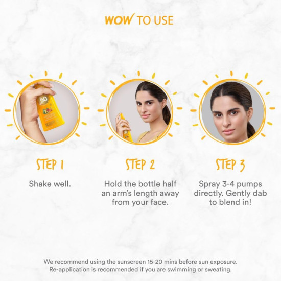 WOW Skin Science Sunscreen Spray | For All Skin Types| SPF 50 PA++++ | Brightens Skin | With Aloe Vera & Vitamin C| Lightweight | Quick Absorbing | UVA & UVB Protection | 100mL