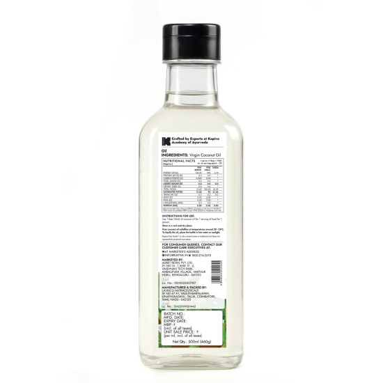 Kapiva Virgin Cold-Pressed Coconut Oil 500ml | 100% Pure, Unrefined & Edible | For Cooking, Skin & Baby Care, Oil Pulling | Coconut Oil For Hair | Keto Friendly