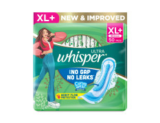 WHISPER ULTRA HYGIENE+COMFORT SANITARY PADS, 50 XL+ PADS, FOR HEAVY FLOW, LONG LASTING PROTECTION, LOCKS ODOUR & WETNESS, DRY TOP SHEET, DISPOSABLE WRAPPER