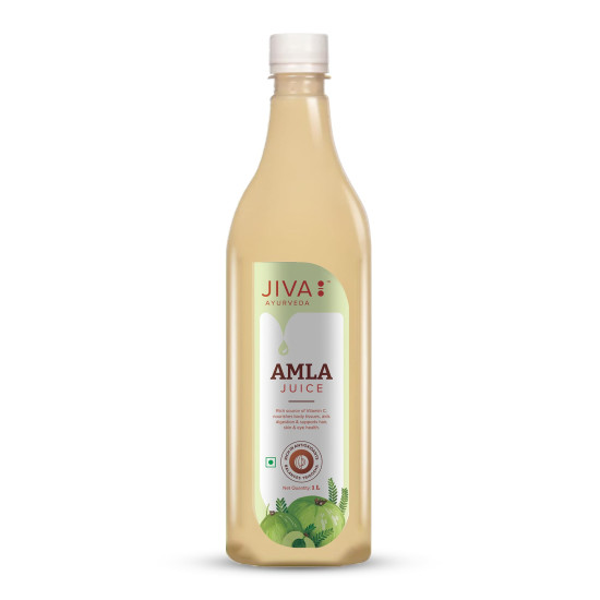 Jiva Amla Juice 1 Litre | Improves Digestion, Boosts Immunity, Promotes Healthy Hair & Skin | Cold Pressed Fresh Amlas, Rich in Vitamin C & Antioxidants, With No Artificial Flavours (Pack of 1)