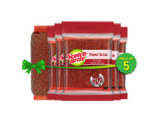 Scotch-Brite Power Scrub with Steel mesh for Utensil Cleaning- for Tough Stain Removal- Pack 5