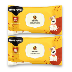 Foodie Puppies Anti-Bacterial 200 Pulls Pet Wet Wipes (Fresh Apple) - 100 Wipes (Pack of 2) | Grooming Wipes for Dogs, Puppies, Cats, Rabbits & Small Animals | SLS Free, Paraben Free & Cruelty Free
