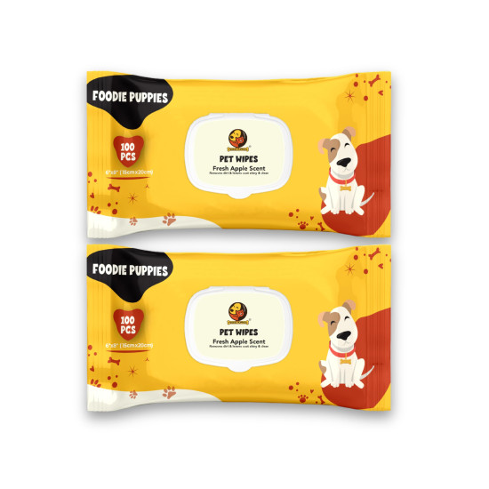 Foodie Puppies Anti-Bacterial 200 Pulls Pet Wet Wipes (Fresh Apple) - 100 Wipes (Pack of 2) | Grooming Wipes for Dogs, Puppies, Cats, Rabbits & Small Animals | SLS Free, Paraben Free & Cruelty Free