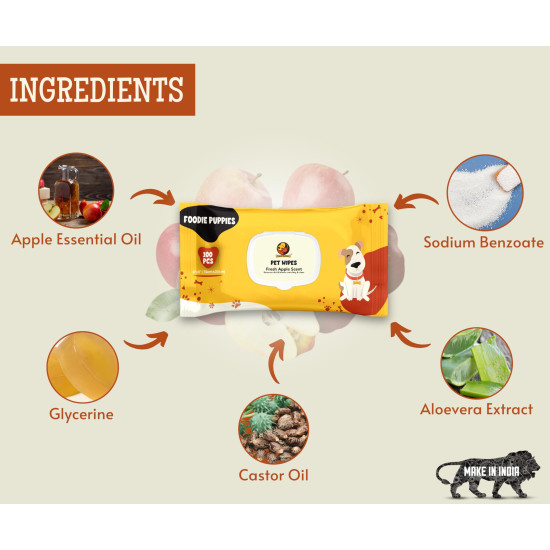 Foodie Puppies Anti-Bacterial 200 Pulls Pet Wet Wipes (Fresh Apple) - 100 Wipes (Pack of 2) | Grooming Wipes for Dogs, Puppies, Cats, Rabbits & Small Animals | SLS Free, Paraben Free & Cruelty Free