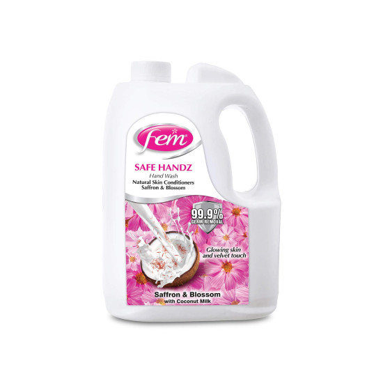 Fem Safe Handz Hand Wash - Enriched with the Goodness of Saffron & Blossom with Coconut Milk - 5 L