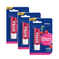 Nivea Cherry Fruity Shine Lip Care Balm, 4g (Pack of 3)