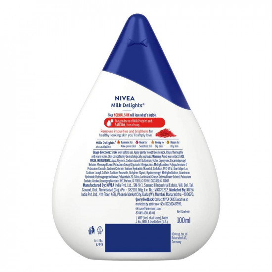 Nivea Milk Delights Precious Saffron Face Wash For Normal Skin, 100ml (Pack of 3)