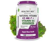 HealthyHey Nutrition Vitamin D3 K2 Supplement Capsules | D3 Derived from Natural | 100% Veg Vitamin K2 Mk7 + Vitamin D3 Capsule | Non-GMO |Non -Synthetic (120 Veg. Capsules)