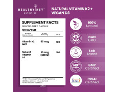 HealthyHey Nutrition Vitamin D3 K2 Supplement Capsules | D3 Derived from Natural | 100% Veg Vitamin K2 Mk7 + Vitamin D3 Capsule | Non-GMO |Non -Synthetic (120 Veg. Capsules)