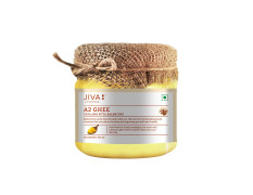 Jiva Gir Desi Cow A2 Ghee 300 ml | Sourced from A2 milk from Gir Cows & Made With Bilona Churning Process | Excellent source of OMEGA 3, OMEGA 6, Vitamins B2, B12, B6, C, E & K (Pack Of 1)