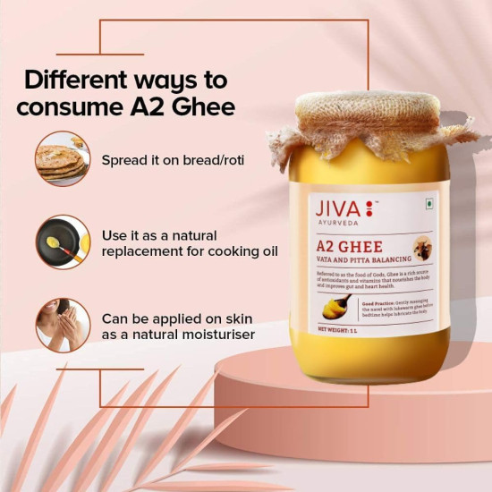 Jiva Gir Desi Cow A2 Ghee 300 ml | Sourced from A2 milk from Gir Cows & Made With Bilona Churning Process | Excellent source of OMEGA 3, OMEGA 6, Vitamins B2, B12, B6, C, E & K (Pack Of 1)