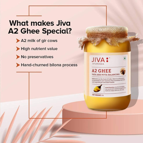 Jiva Gir Desi Cow A2 Ghee 300 ml | Sourced from A2 milk from Gir Cows & Made With Bilona Churning Process | Excellent source of OMEGA 3, OMEGA 6, Vitamins B2, B12, B6, C, E & K (Pack Of 1)