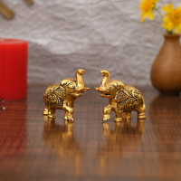 Collectible India Elephant Trunk Up Showpiece Decorative Items figurine for Home Decoration - Diwali Decoration Items for Home decor -Diwali Gift Gold Plated Statue Home/Office Table Living Room Decor