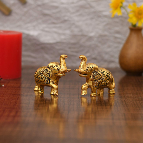 Collectible India Elephant Trunk Up Showpiece Decorative Items figurine for Home Decoration - Diwali Decoration Items for Home decor -Diwali Gift Gold Plated Statue Home/Office Table Living Room Decor