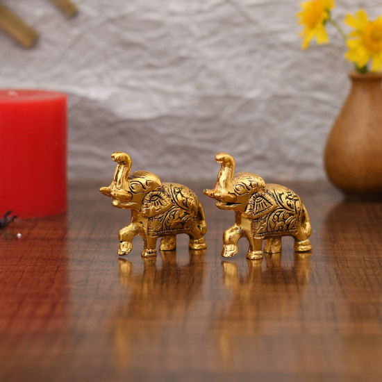 Collectible India Elephant Trunk Up Showpiece Decorative Items figurine for Home Decoration - Diwali Decoration Items for Home decor -Diwali Gift Gold Plated Statue Home/Office Table Living Room Decor