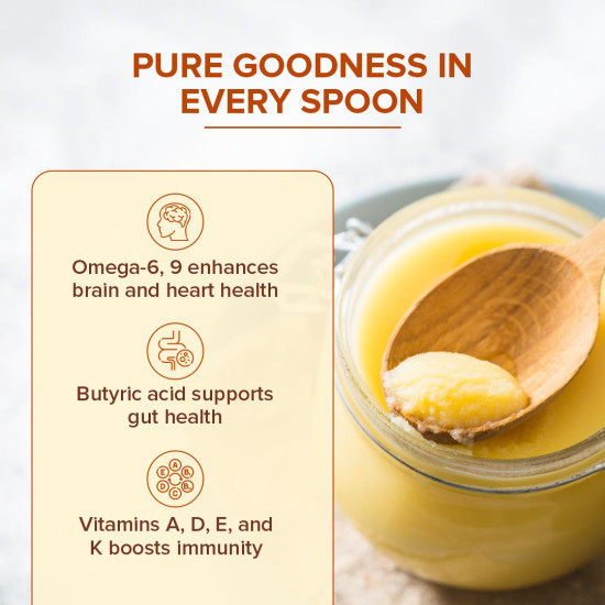 Jiva Gir Desi Cow A2 Ghee 1 L | Made With A2 Milk From Gir Cows Using Bilona Churning Process | Excellent source of OMEGA 3, OMEGA 6, Vitamins B2, B12 (Pack of 1)