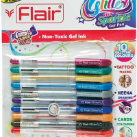 Flair Glitter Sparkle 1 mm Gel Pen Blister Pack | Comfortable Grip for Smooth Writing | School & Office Stationery | 10 Shades, Blister Pack of 10 x 5 Sets.