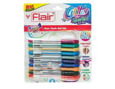 Flair Glitter Sparkle 1 mm Gel Pen Blister Pack | Comfortable Grip for Smooth Writing | School & Office Stationery | 10 Shades, Blister Pack of 10 x 5 Sets.