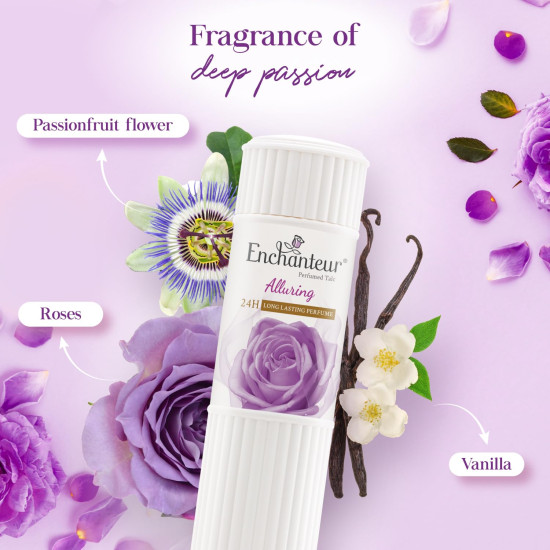 Enchanteur Alluring Perfumed Talcum Powder with Floral French Fragrance for Women| Refreshing & Soothing Talc with Fine Texture| Absorbs Moisture & Prevents Odour| 250g