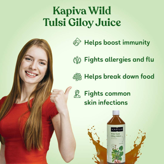 Kapiva Wild Tulsi Giloy Juice (2L) | Fresh Tulsi and Neem-grown Giloy to Support Immune Health - Super Saver Pack of 2