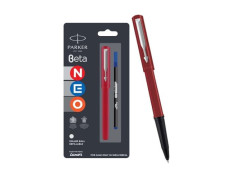 Parker Beta Neo Chrome Trim Roller Ball Pen| Red Body Color| Ink Color - Blue | Gift for Employees | Unique Gifts for Entrepreneurs & Businessmen