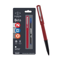 Parker Beta Neo Chrome Trim Roller Ball Pen| Red Body Color| Ink Color - Blue | Gift for Employees | Unique Gifts for Entrepreneurs & Businessmen