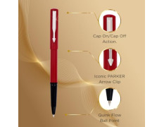 Parker Beta Neo Chrome Trim Roller Ball Pen| Red Body Color| Ink Color - Blue | Gift for Employees | Unique Gifts for Entrepreneurs & Businessmen