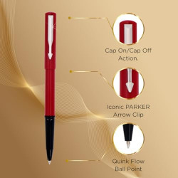Parker Beta Neo Chrome Trim Roller Ball Pen| Red Body Color| Ink Color - Blue | Gift for Employees | Unique Gifts for Entrepreneurs & Businessmen