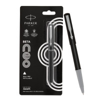 Parker Beta Neo Chrome Trim Ball Pen | Blue Ink | Black Body Color | Ballpoint Pen For Smooth Writing | Ergonomic Design, Write With Confidence Anytime, Anywhere