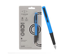 Parker Beta Neo Chrome Trim Fountain Pen| Blue Body Color With 1 Ink Cartridge | Ink Color - Blue | Unique Gift For Employees | Leading Pen For Corporate