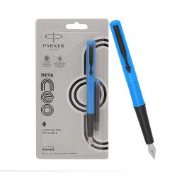 Parker Beta Neo Chrome Trim Fountain Pen| Blue Body Color With 1 Ink Cartridge | Ink Color - Blue | Unique Gift For Employees | Leading Pen For Corporate