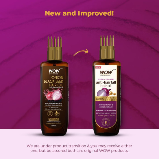WOW Skin Science Onion Black Seed Hair Oil - WITH COMB APPLICATOR - Controls Hair Fall - NO Mineral Oil, Silicones, Cooking Oil & Synthetic Fragrance - 200mL