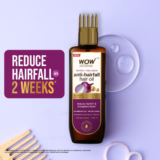 WOW Skin Science Onion Black Seed Hair Oil - WITH COMB APPLICATOR - Controls Hair Fall - NO Mineral Oil, Silicones, Cooking Oil & Synthetic Fragrance - 200mL