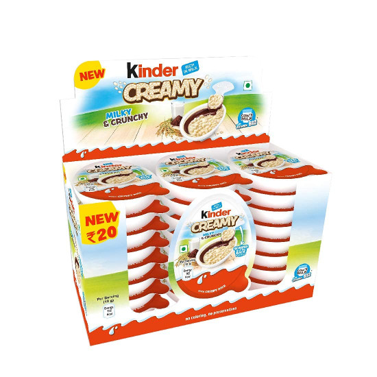 Kinder Creamy Pack of 24 Milky and Cocoa Chocolate with Extruded Rice, 456 Grams