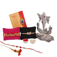 Rakhi For Brother Combo Gift Set - Rakhis for Rakshabandhan Sister Kids Bhaiya - Rakhi Gift for Brother Bhabhi - Ganesha Idol Showpiece For Gift/Peacock Rakhi/Bhai Rakhi/Lumba Rakhi/Greeting Card