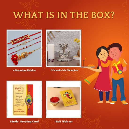 Rakhi For Brother Combo Gift Set - Rakhis for Rakshabandhan Sister Kids Bhaiya - Rakhi Gift for Brother Bhabhi - Ganesha Idol Showpiece For Gift/Peacock Rakhi/Bhai Rakhi/Lumba Rakhi/Greeting Card