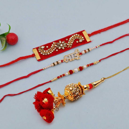 Rakhi For Brother Combo Gift Set - Rakhis for Rakshabandhan Sister Kids Bhaiya - Rakhi Gift for Brother Bhabhi - Ganesha Idol Showpiece For Gift/Peacock Rakhi/Bhai Rakhi/Lumba Rakhi/Greeting Card
