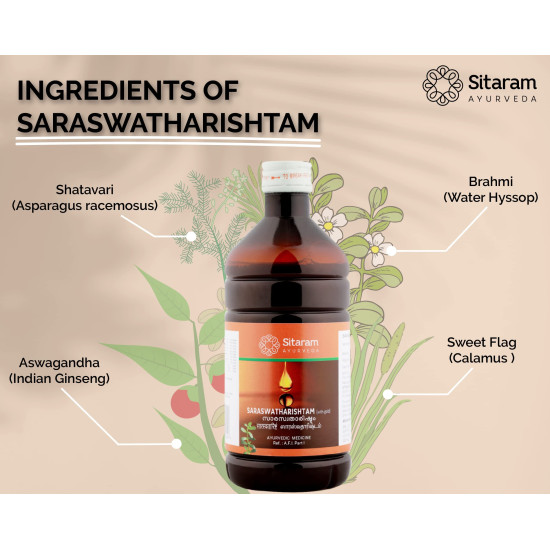 Sitaram Ayurveda Saraswatharishtam With Gold 200 ml | Kerala Ayurvedic Saraswatarishta Gold To Supplement Learning And For Wellbeing