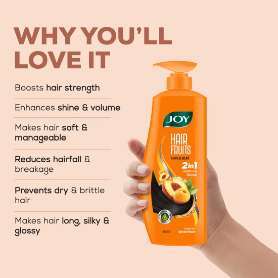 Joy Hair Fruits Long & Silky Conditioning Shampoo Enriched with Apricot & Peach, 650 ml