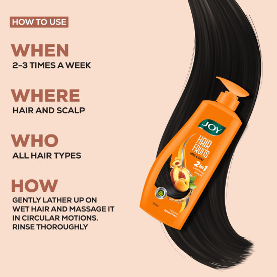 Joy Hair Fruits Long & Silky Conditioning Shampoo Enriched with Apricot & Peach, 650 ml