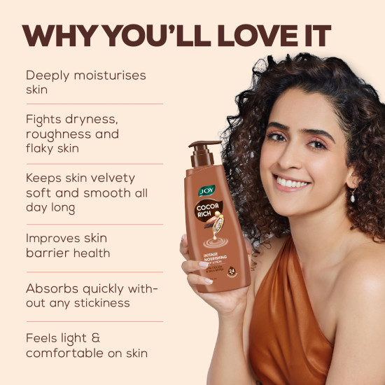 Joy Cocoa Rich Intense Nourishing Summer Body Lotion (400ml) | 24 Hour Nourishment | With Shea Butter & Cocoa Butter | Suitable for Normal to Dry Skin | Non Sticky & Non Greasy Lightweight Body Lotion