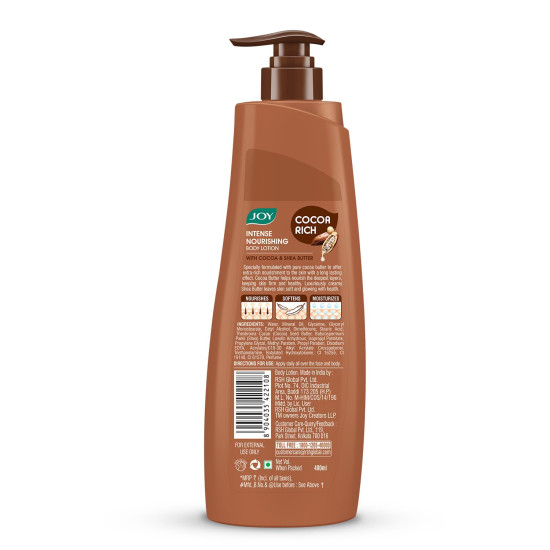 Joy Cocoa Rich Intense Nourishing Summer Body Lotion (400ml) | 24 Hour Nourishment | With Shea Butter & Cocoa Butter | Suitable for Normal to Dry Skin | Non Sticky & Non Greasy Lightweight Body Lotion