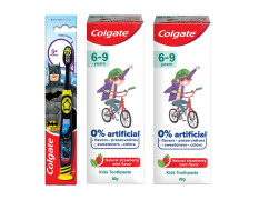 Colgate Toothpaste for Kids (6-9 years), Natural Strawberry Mint Flavour, 0% Artificial- 80g (Pack of 2) with Kid's Batman Extra Soft Toothbrush (5+ yrs) - 1 Pc
