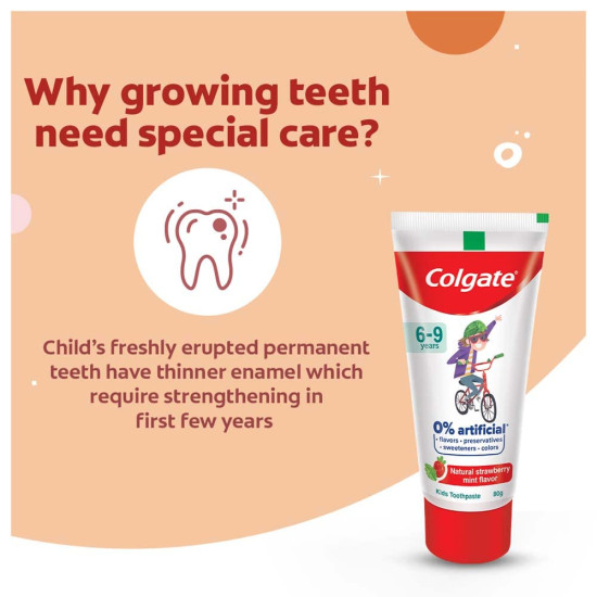 Colgate Toothpaste for Kids (6-9 years), Natural Strawberry Mint Flavour, 0% Artificial- 80g (Pack of 2) with Kid's Batman Extra Soft Toothbrush (5+ yrs) - 1 Pc