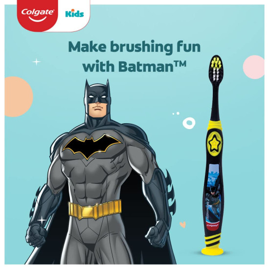 Colgate Toothpaste for Kids (6-9 years), Natural Strawberry Mint Flavour, 0% Artificial- 80g (Pack of 2) with Kid's Batman Extra Soft Toothbrush (5+ yrs) - 1 Pc