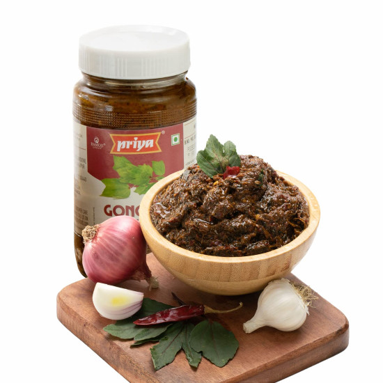 Priya Gongura Pickle with Garlic, 300g - Authentic Telugu Style Achar |Traditional South Indian Taste| Homemade Andhra Pickles| Tangy and Spicy|With Tamarind Paste, Gongura Leaves & Mixed Spices| Glass Jar