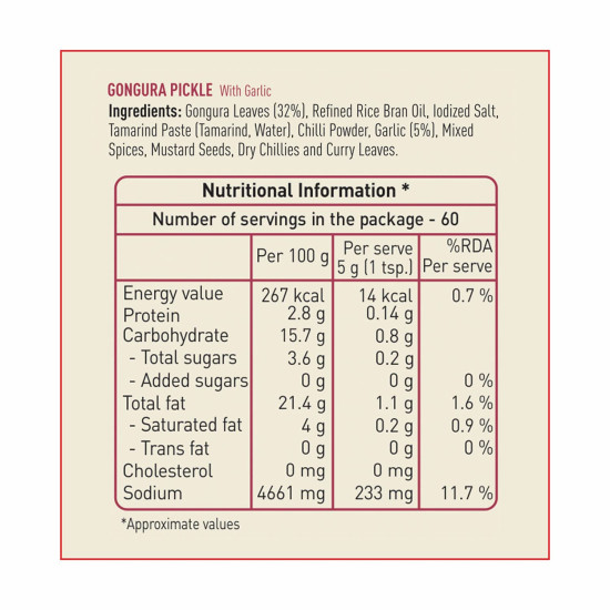 Priya Gongura Pickle with Garlic, 300g - Authentic Telugu Style Achar |Traditional South Indian Taste| Homemade Andhra Pickles| Tangy and Spicy|With Tamarind Paste, Gongura Leaves & Mixed Spices| Glass Jar