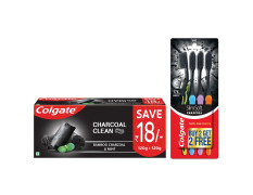 Colgate Charcoal Clean Black Gel Toothpaste, Saver Pack of 240g with Slim Soft Charcoal Toothbrush - Deep Clean & Refreshing