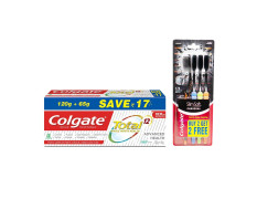 Colgate Total Deep Clean Antibacterial Toothpaste for Whole Mouth Health, 185g, Advanced Health for 7 Dental Problems and Slimt Soft Charcoal Toothbrush (4 Pcs)