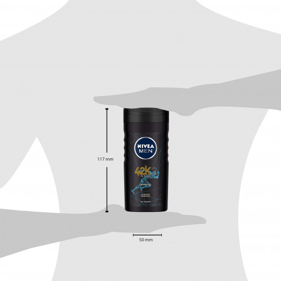 NIVEA MEN Body Wash, 42k, 250 ml | with Silver Ions Technology for Max Freshness | 3 in 1 Shower Gel for Body, Face & Hair